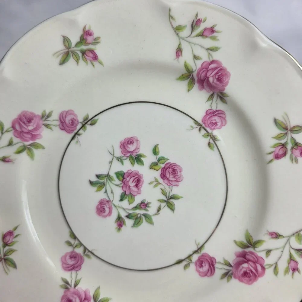FOUR Theodore Haviland Delaware New York Bread Plates Ivory with Pink Roses